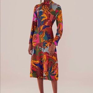 Farm Rio Leopards Jungle High Neck Midi Dress